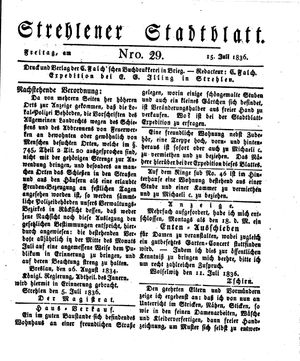 Strehlener Stadtblatt vom 15.07.1836