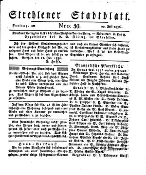 Strehlener Stadtblatt vom 22.07.1836