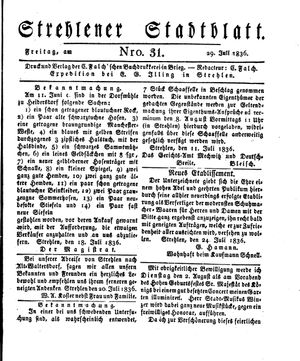 Strehlener Stadtblatt vom 29.07.1836
