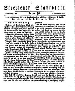 Strehlener Stadtblatt vom 02.09.1836