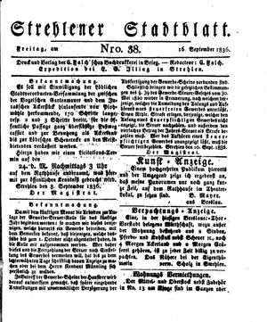 Strehlener Stadtblatt vom 16.09.1836