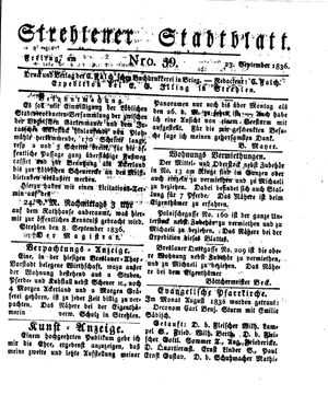 Strehlener Stadtblatt vom 23.09.1836