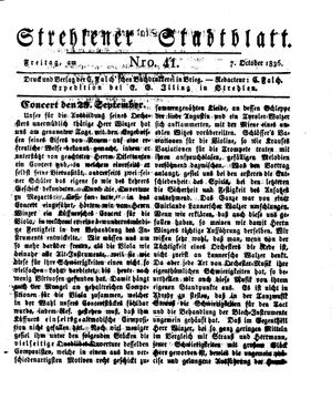 Strehlener Stadtblatt vom 07.10.1836