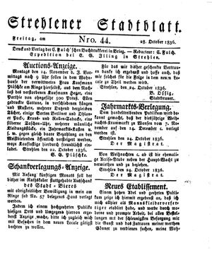 Strehlener Stadtblatt vom 28.10.1836