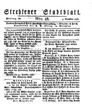 Strehlener Stadtblatt vom 04.11.1836