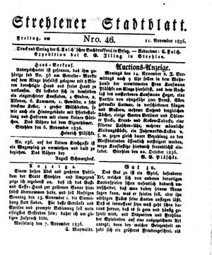Strehlener Stadtblatt vom 11.11.1836