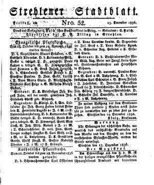Strehlener Stadtblatt vom 23.12.1836