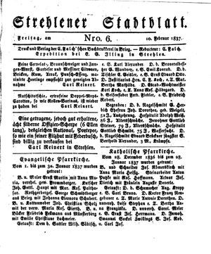Strehlener Stadtblatt vom 10.02.1837