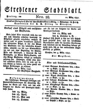 Strehlener Stadtblatt vom 10.03.1837
