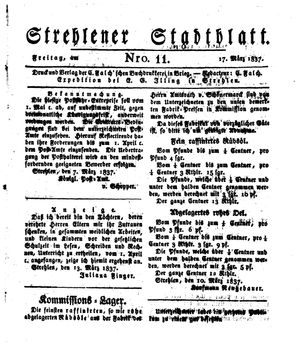 Strehlener Stadtblatt vom 17.03.1837