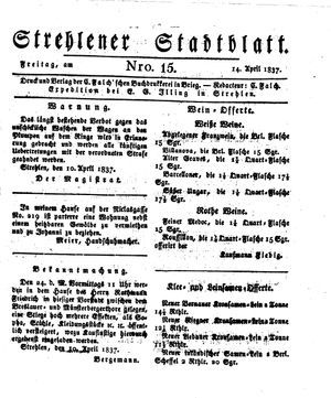Strehlener Stadtblatt vom 14.04.1837