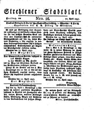 Strehlener Stadtblatt vom 21.04.1837