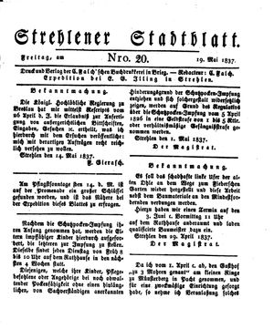 Strehlener Stadtblatt vom 19.05.1837