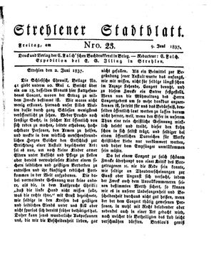 Strehlener Stadtblatt vom 09.06.1837