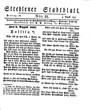 Strehlener Stadtblatt vom 04.08.1837