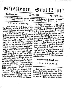 Strehlener Stadtblatt vom 25.08.1837