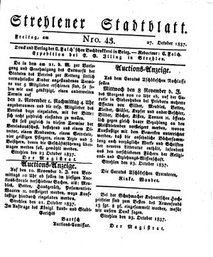 Strehlener Stadtblatt vom 27.10.1837