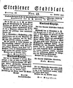 Strehlener Stadtblatt vom 27.10.1837