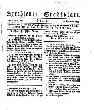 Strehlener Stadtblatt vom 10.11.1837