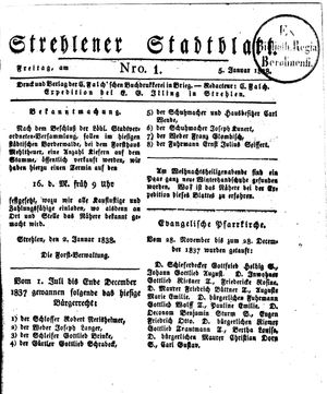 Strehlener Stadtblatt vom 05.01.1838