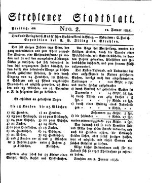 Strehlener Stadtblatt vom 12.01.1838