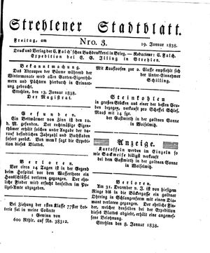 Strehlener Stadtblatt vom 19.01.1838