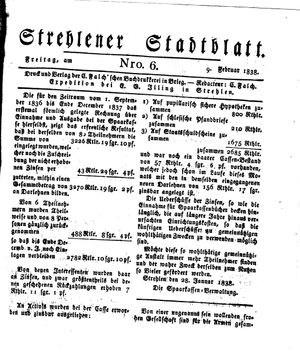 Strehlener Stadtblatt vom 09.02.1838