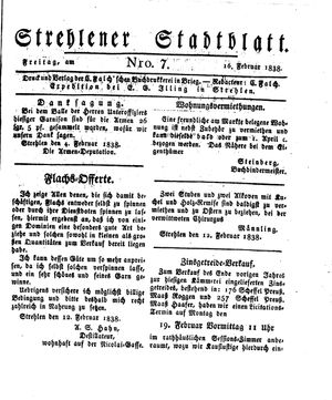 Strehlener Stadtblatt vom 16.02.1838