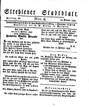 Strehlener Stadtblatt vom 23.02.1838