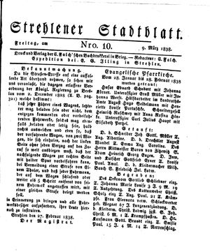 Strehlener Stadtblatt vom 09.03.1838