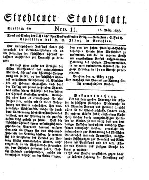 Strehlener Stadtblatt vom 16.03.1838