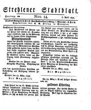 Strehlener Stadtblatt vom 06.04.1838