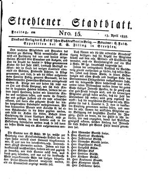 Strehlener Stadtblatt vom 13.04.1838