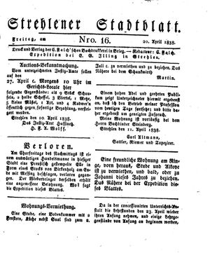 Strehlener Stadtblatt vom 20.04.1838