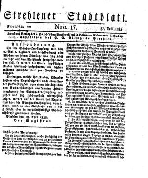 Strehlener Stadtblatt vom 27.04.1838