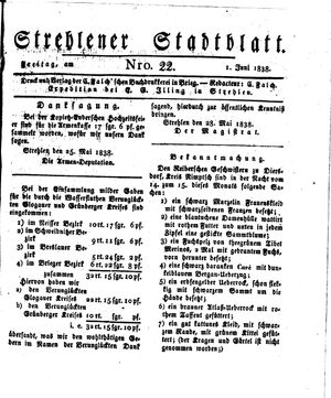 Strehlener Stadtblatt vom 01.06.1838