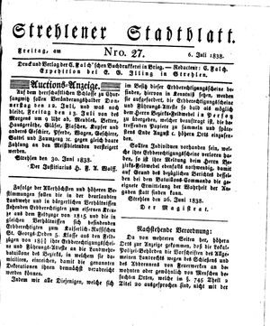 Strehlener Stadtblatt vom 06.07.1838