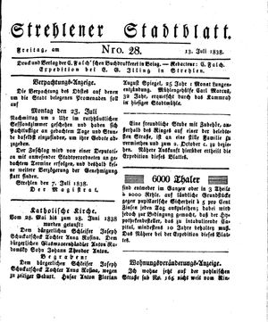 Strehlener Stadtblatt vom 13.07.1838