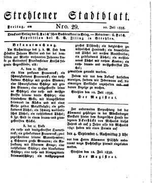 Strehlener Stadtblatt vom 20.07.1838