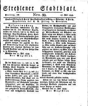 Strehlener Stadtblatt vom 27.07.1838