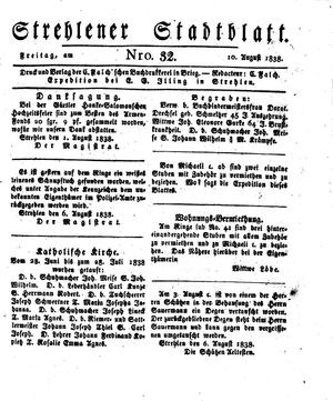 Strehlener Stadtblatt vom 10.08.1838