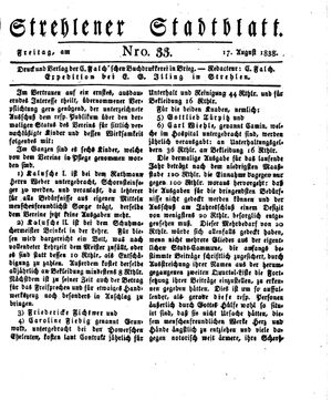 Strehlener Stadtblatt vom 17.08.1838