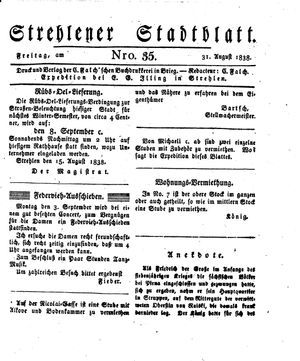 Strehlener Stadtblatt vom 31.08.1838