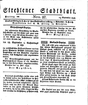 Strehlener Stadtblatt vom 14.09.1838