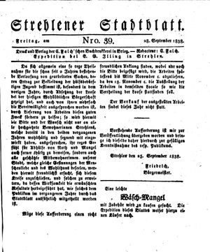 Strehlener Stadtblatt vom 28.09.1838