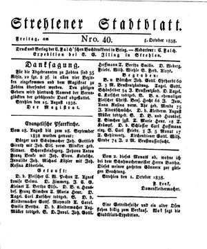 Strehlener Stadtblatt vom 05.10.1838