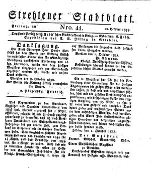 Strehlener Stadtblatt on Oct 12, 1838