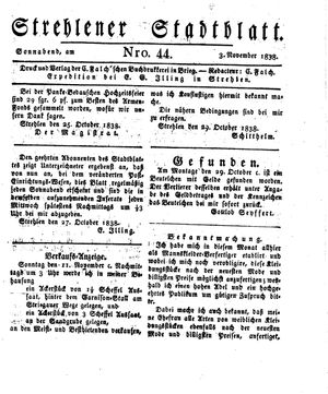 Strehlener Stadtblatt vom 03.11.1838
