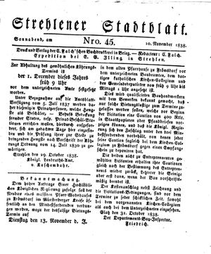 Strehlener Stadtblatt vom 10.11.1838