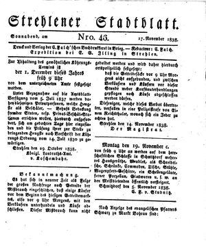 Strehlener Stadtblatt vom 17.11.1838
